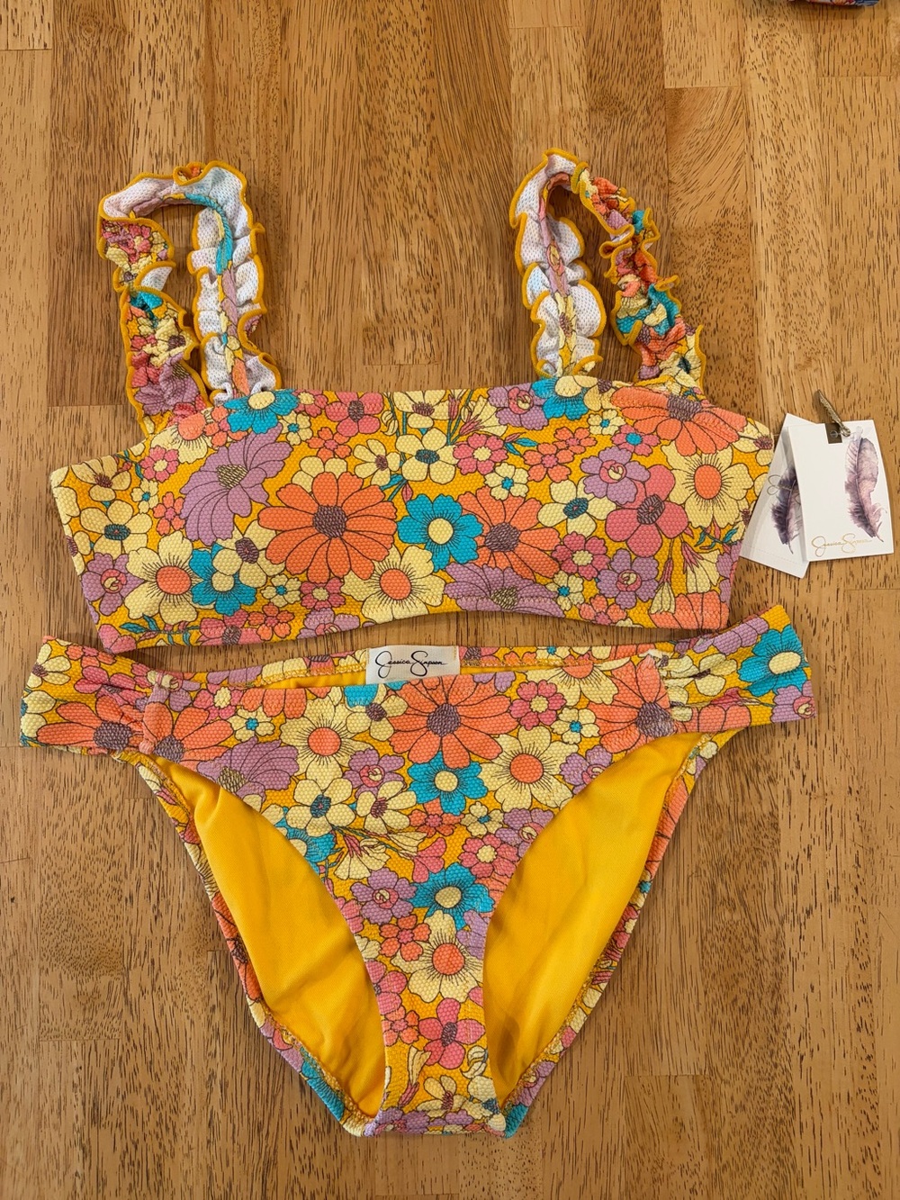 Jessica Simpson Yellow 70s Floral Two-Piece Bikini